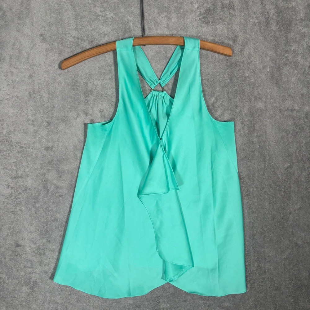 Boston Proper Mint Green Ruffle Halter Tank Top Size‎ 0 Aqua V-Neck Satin Finish